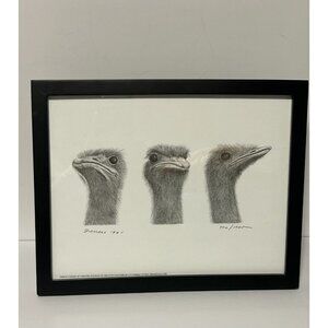 Lou Ferreri Ostriches Print Signed 1991 Edition 502/1000 St Paul Mn Black Frame